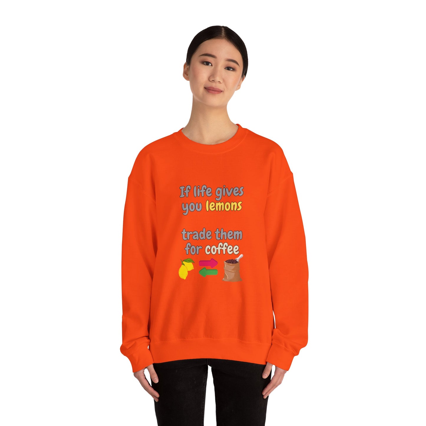 Unisex Heavy Blend™ Crewneck Sweatshirt "If life gives you lemons trade them for coffee"