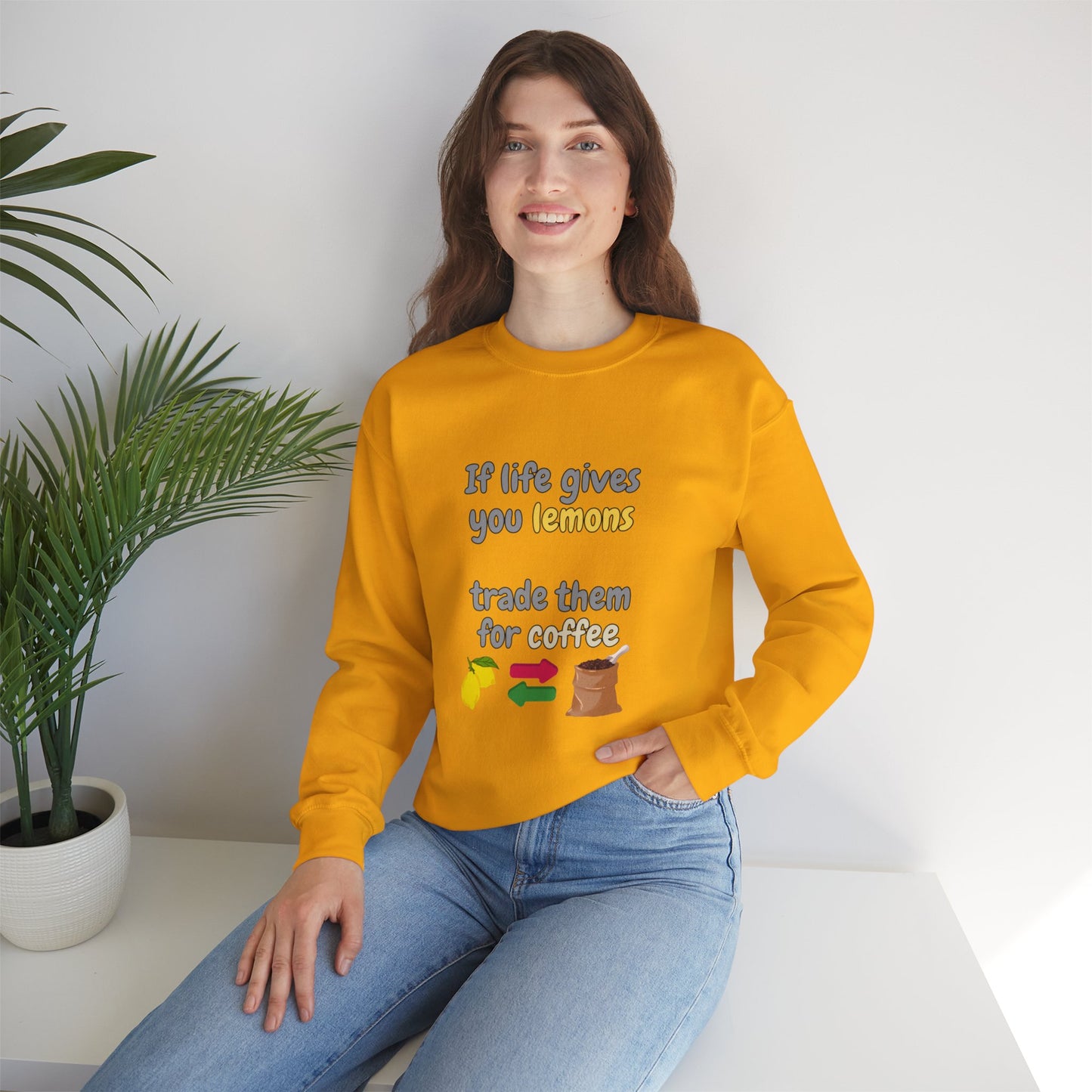 Unisex Heavy Blend™ Crewneck Sweatshirt "If life gives you lemons trade them for coffee"