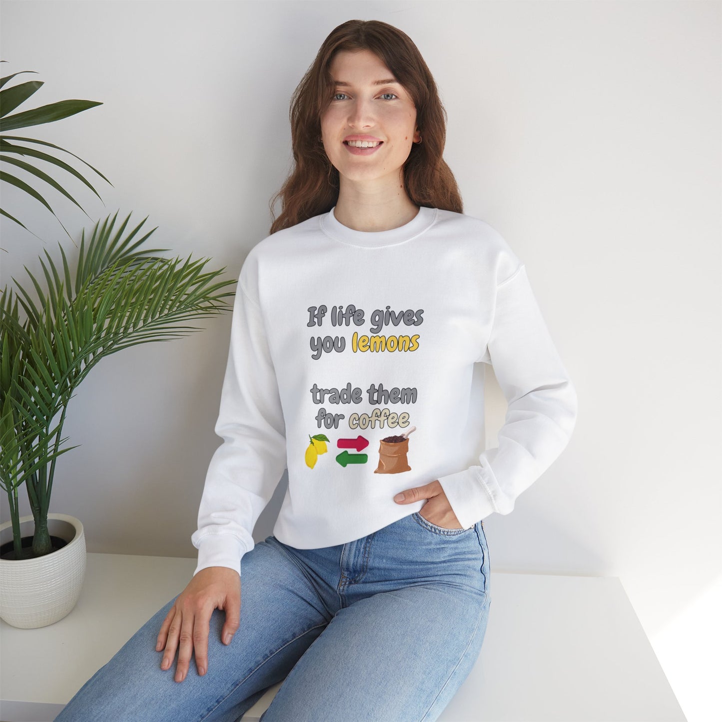 Unisex Heavy Blend™ Crewneck Sweatshirt "If life gives you lemons trade them for coffee"