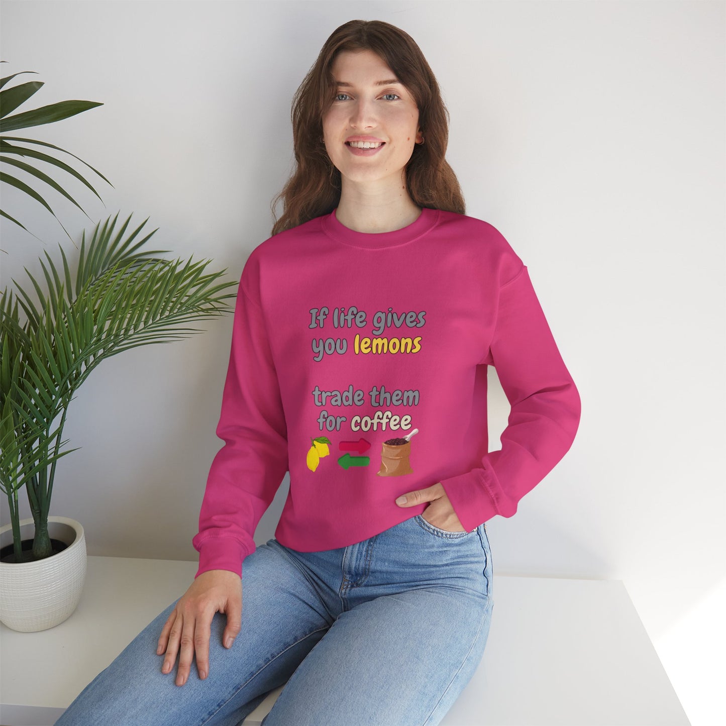 Unisex Heavy Blend™ Crewneck Sweatshirt "If life gives you lemons trade them for coffee"