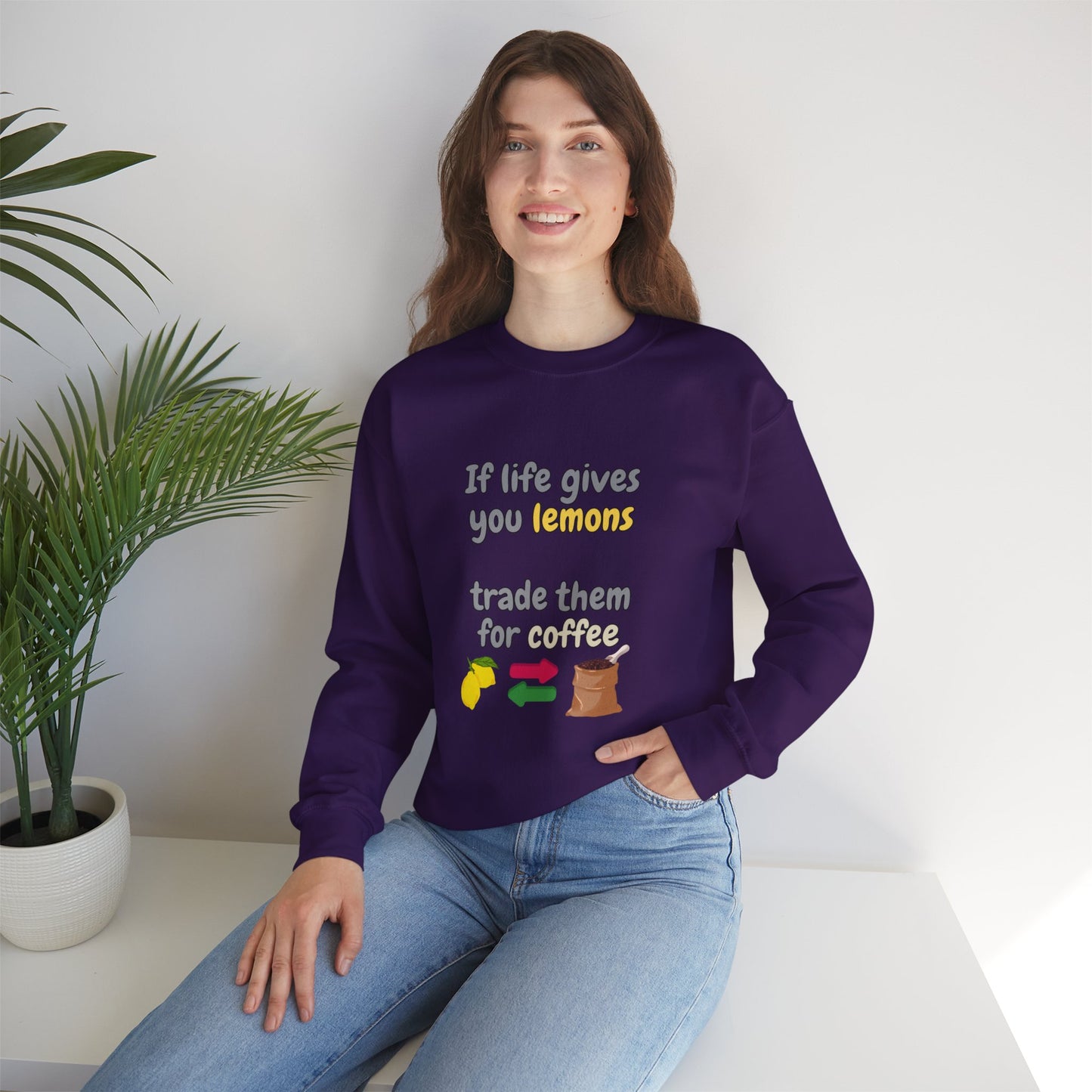 Unisex Heavy Blend™ Crewneck Sweatshirt "If life gives you lemons trade them for coffee"