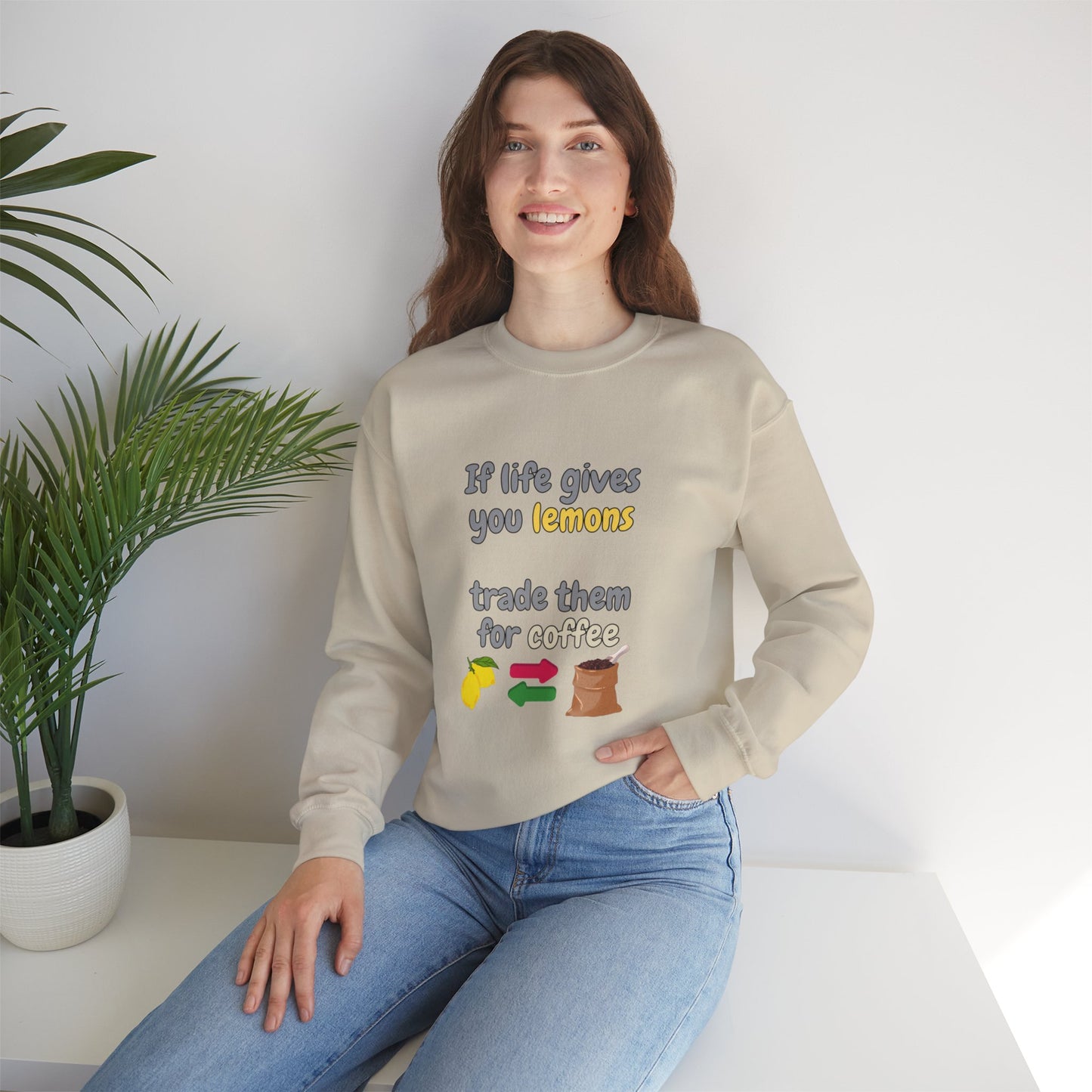 Unisex Heavy Blend™ Crewneck Sweatshirt "If life gives you lemons trade them for coffee"