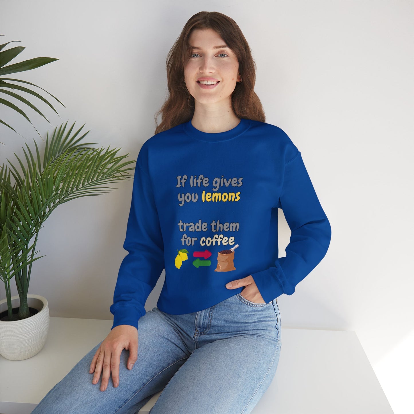 Unisex Heavy Blend™ Crewneck Sweatshirt "If life gives you lemons trade them for coffee"