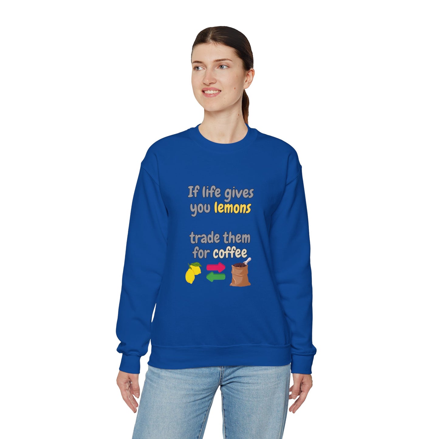 Unisex Heavy Blend™ Crewneck Sweatshirt "If life gives you lemons trade them for coffee"