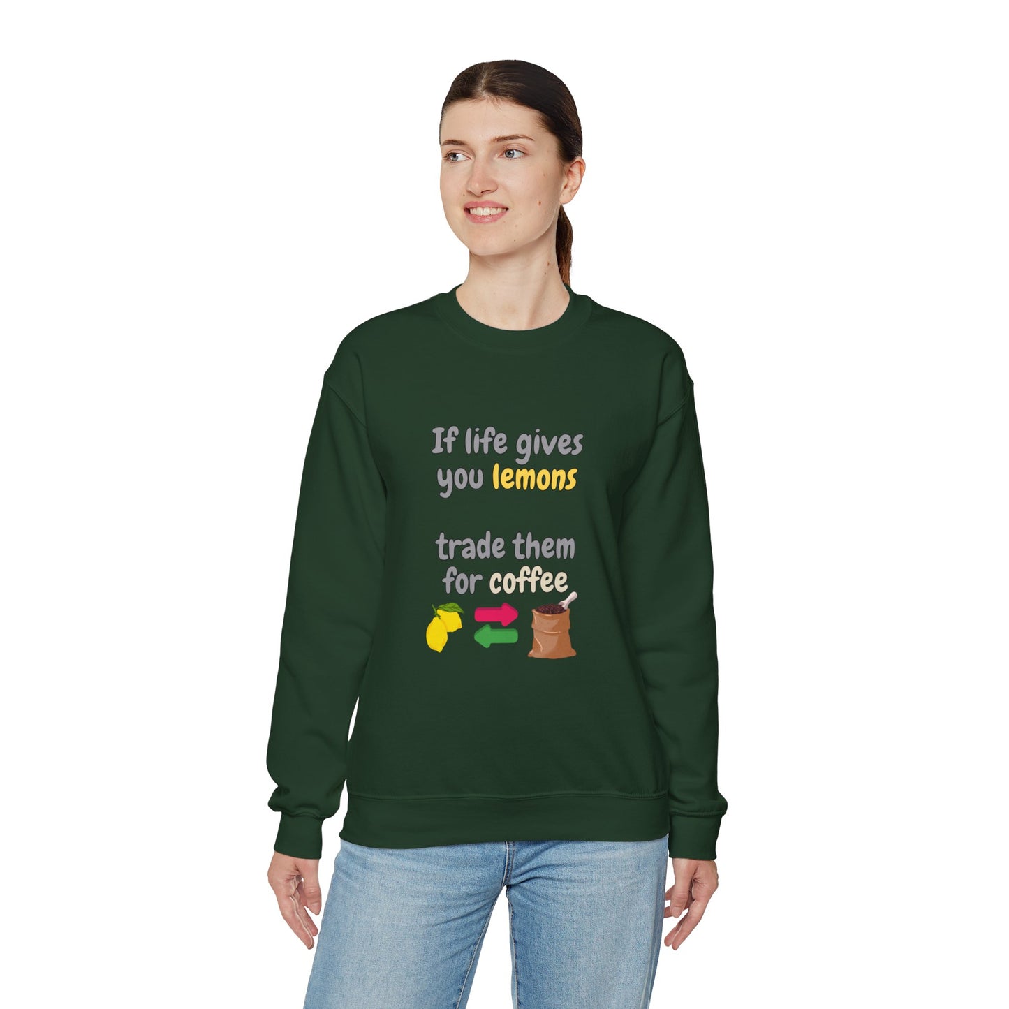 Unisex Heavy Blend™ Crewneck Sweatshirt "If life gives you lemons trade them for coffee"