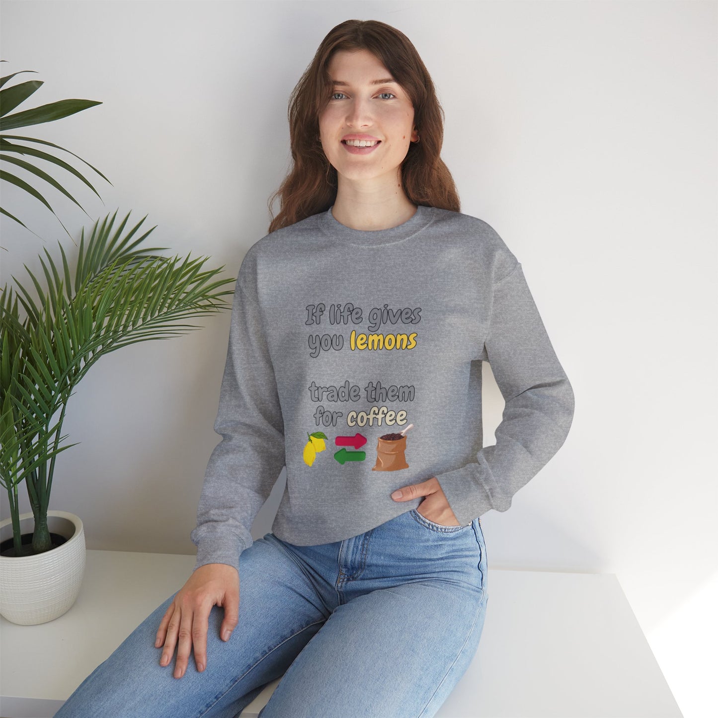 Unisex Heavy Blend™ Crewneck Sweatshirt "If life gives you lemons trade them for coffee"