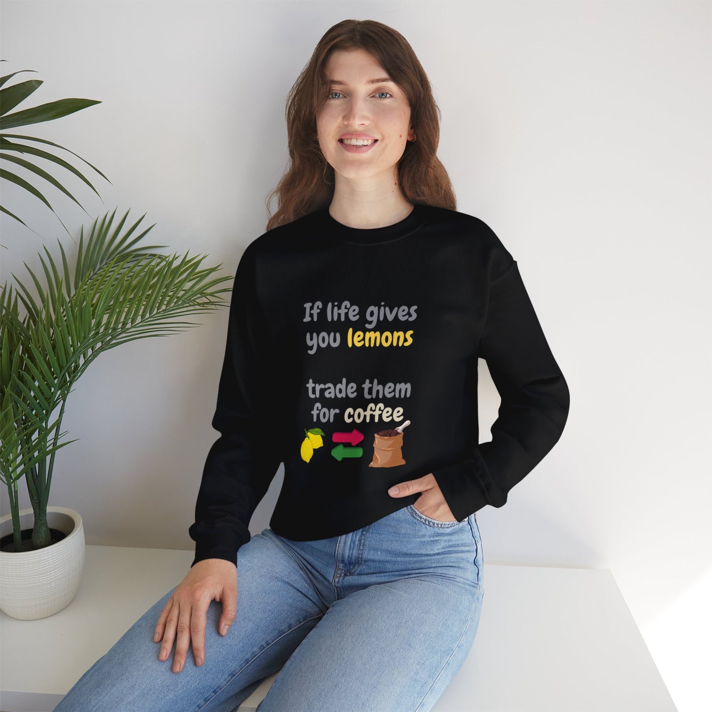 Unisex Heavy Blend™ Crewneck Sweatshirt "If life gives you lemons trade them for coffee"